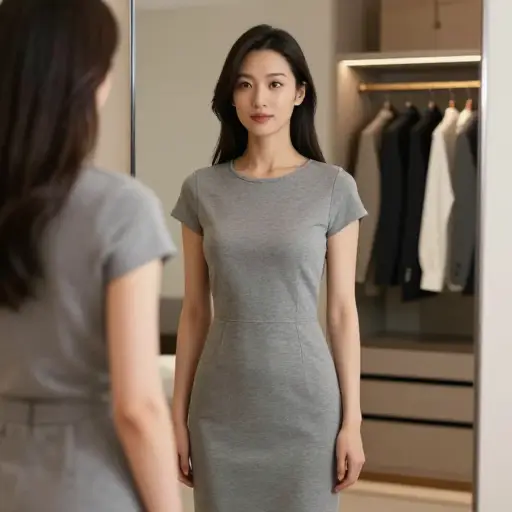 她为正式活动选择了一件朴素的灰色连衣裙。
