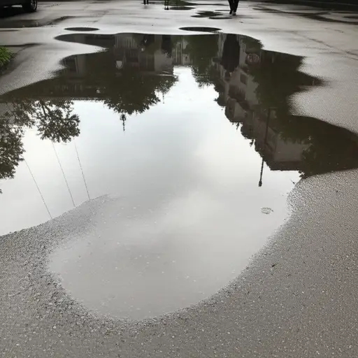 雨后的人行道上布满了水坑。