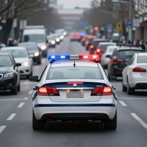 警车突然停下，挡住了道路。