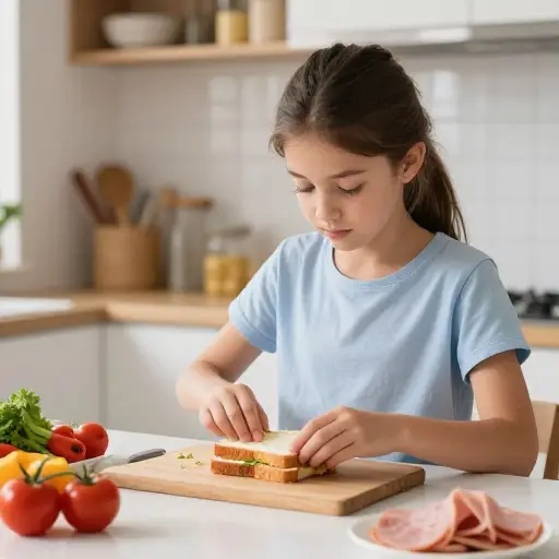 我妹妹喜欢做三明治当午餐。