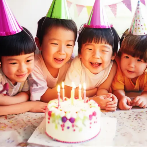 孩子们看到生日蛋糕时都很开心。