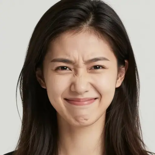 当她紧张时，她露出了一个不自然的微笑。