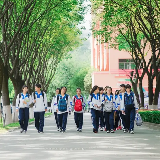 老师带着学生们在校园里散步。