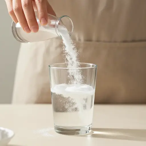 她将粉末溶解在液体中。