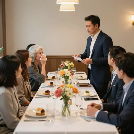 在她的退休晚宴上，医院院长朗读了一篇感人至深的颂词，回顾了她作为护士长三十五年来的贡献，全场落泪。