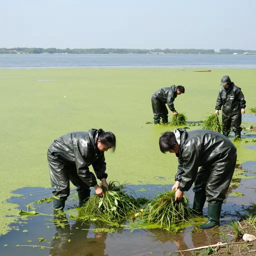 保育团队花了数月时间清除湖中蔓延的入侵杂草。