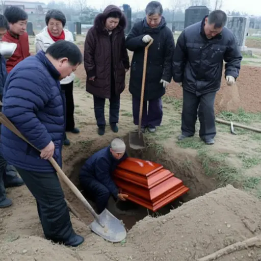 村民们正在墓地里安葬逝去的老人。