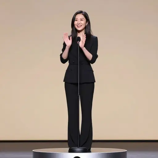 她站在领奖台上，自豪地宣布自己的成就。