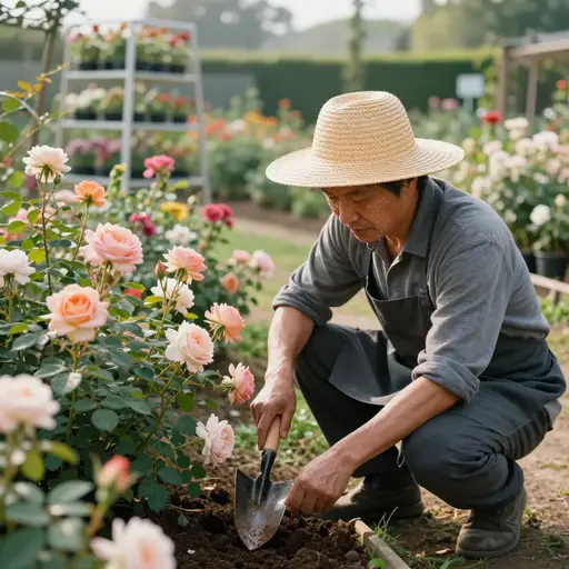 每天黎明都能看到这位勤勉的园丁跪在花坛中除草修剪。