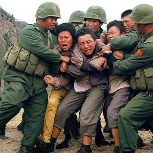 士兵们残忍地对待战俘。