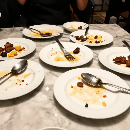 午餐的残羹剩饭仍然在桌子上。