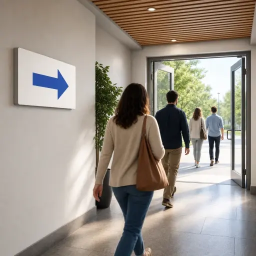 标志上的箭头正指示着出口的方向。