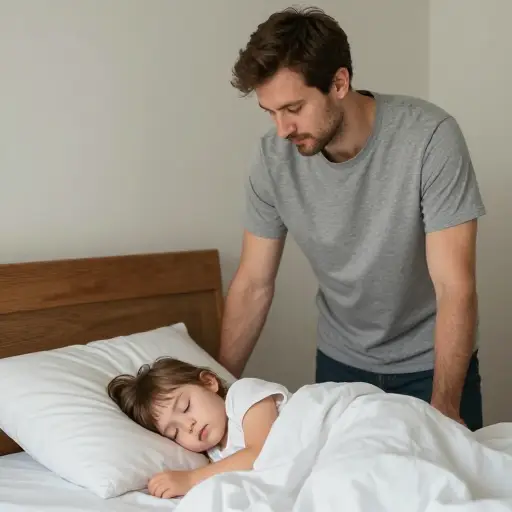 他温柔地瞥了一眼熟睡的女儿。