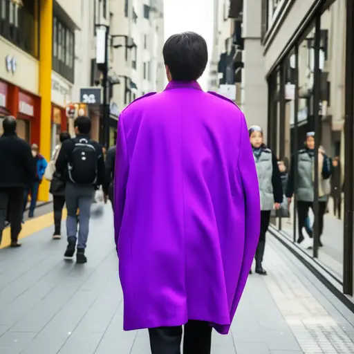 他总是穿一件怪异的紫色外套去上班。