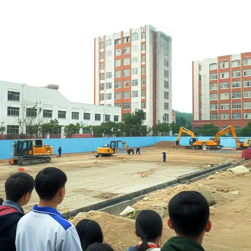 学校正在扩建操场以容纳更多学生。