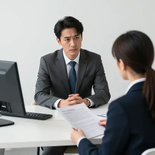 他正式的态度让面试感觉非常严肃。