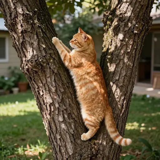 猫会爬树。