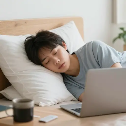 我睡过头了，所以上班迟到了。