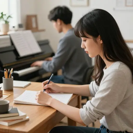 她写歌词，他作曲。