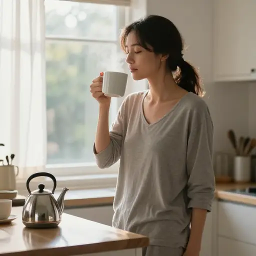 她习惯性地在早晨喝一杯咖啡。