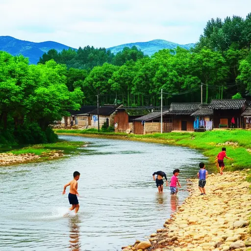 孩子们喜欢在村子附近的林恩河边玩耍。