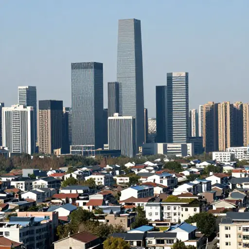 市中心的现代建筑与郊区的传统建筑完全相反。