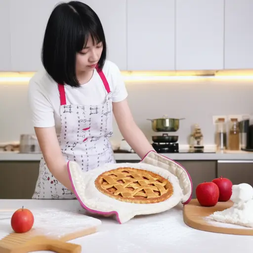 我妈妈正在厨房里烤一个苹果派。