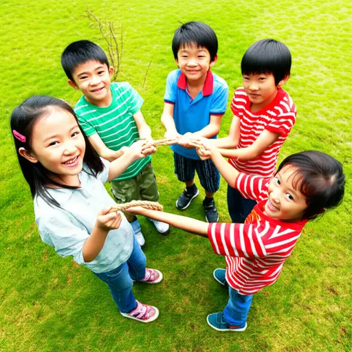 他们用绳子做了一个圈来玩游戏。