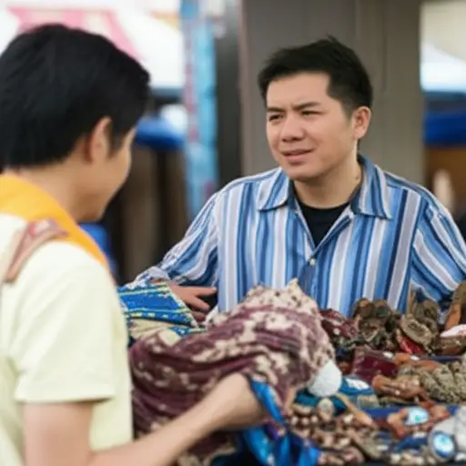 那个商人试图用劣质商品欺诈顾客。