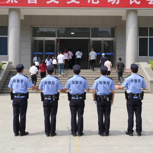 警察拦住了抗议者，阻止他们进入大楼。