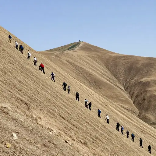 我们必须爬上一个陡峭的斜坡才能到达山顶。