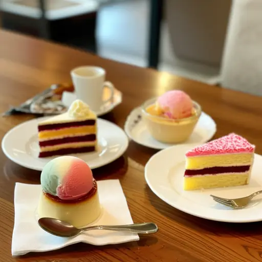 这家餐厅提供很多种甜点。