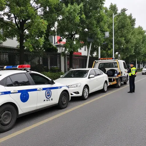 警察用拖车把违章停放的车辆拖走了。