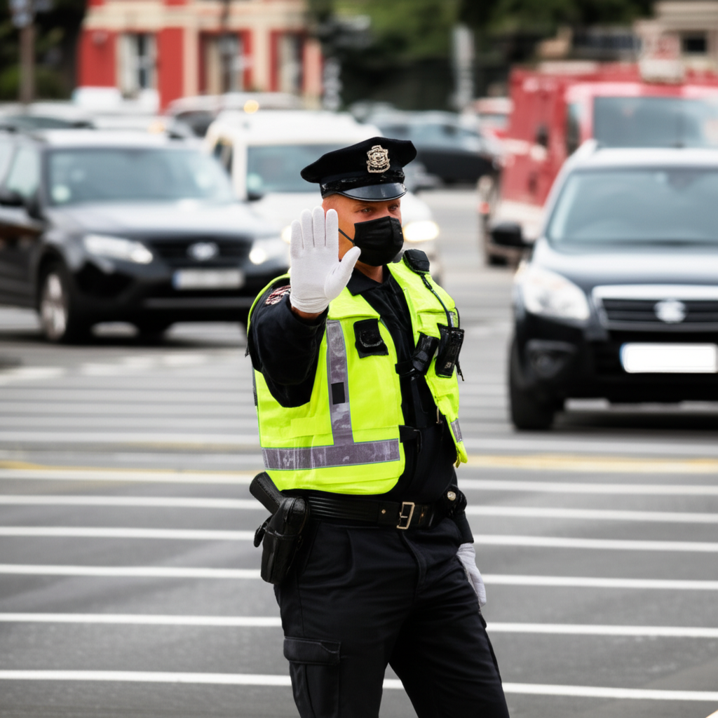 警察指挥交通。