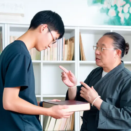 他谦逊地向老师请教问题。
