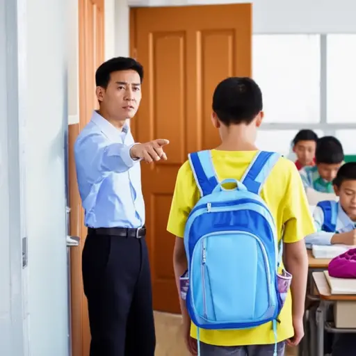 老师把捣乱的学生赶出了教室。