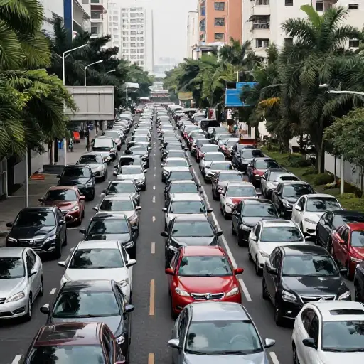 街道上挤满了汽车。