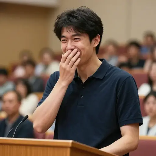 他在演讲前紧张地咯咯笑了。