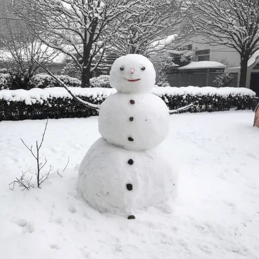 孩子们在雪白的院子里堆雪人。
