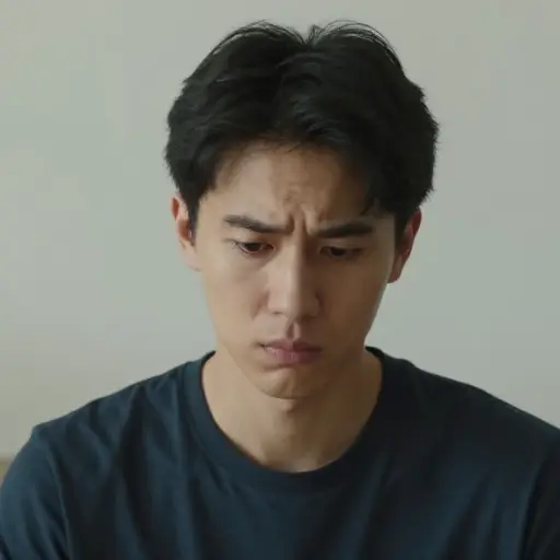 他看到我时，尴尬地低下了眼睛。
