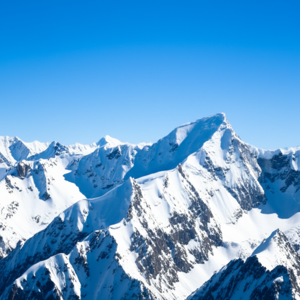 白雪覆盖的山峰在阳光下闪耀。