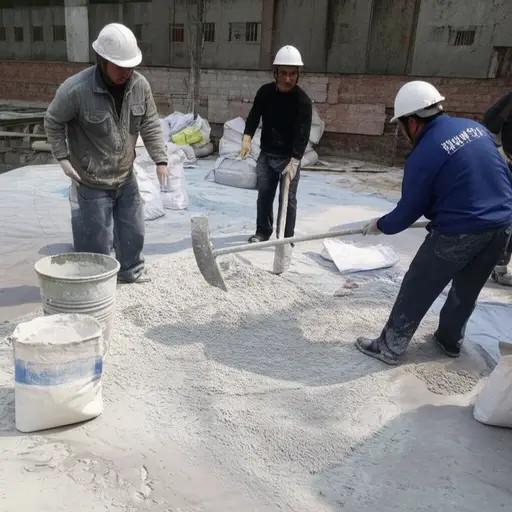 工人们在水泥中添加石灰以提高其粘性。