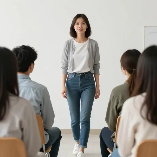 她向前迈了一步以加入小组。