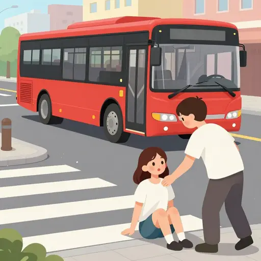 一辆公交车撞倒了她。