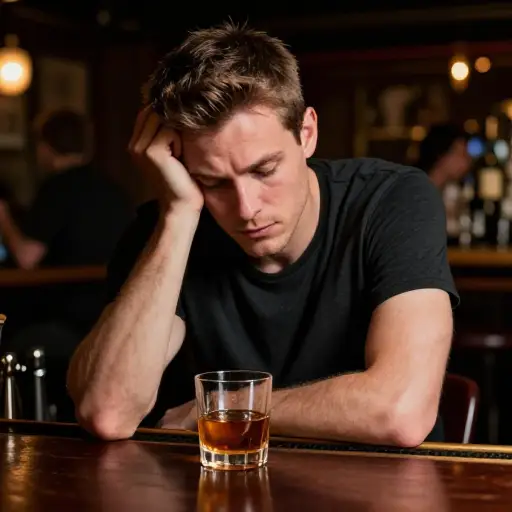 在一次紧张的会议后，他在酒吧点了一杯烈酒来放松。