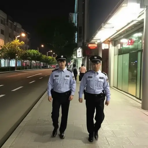 警察每晚在街道上巡逻以确保安全。
