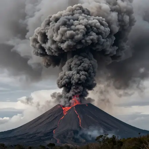 火山喷发的猛烈将灰云高高送入大气层。