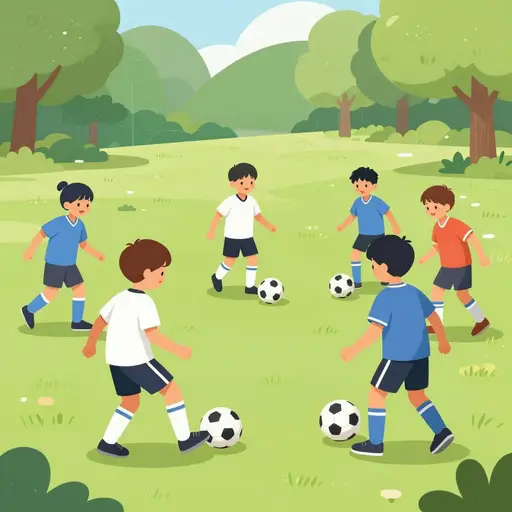 孩子们正在公园里踢球。