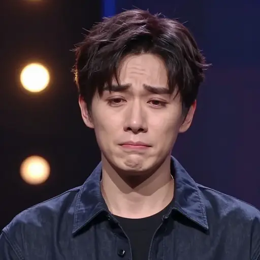 演员的面部表情在场景中传达了深深的悲伤。