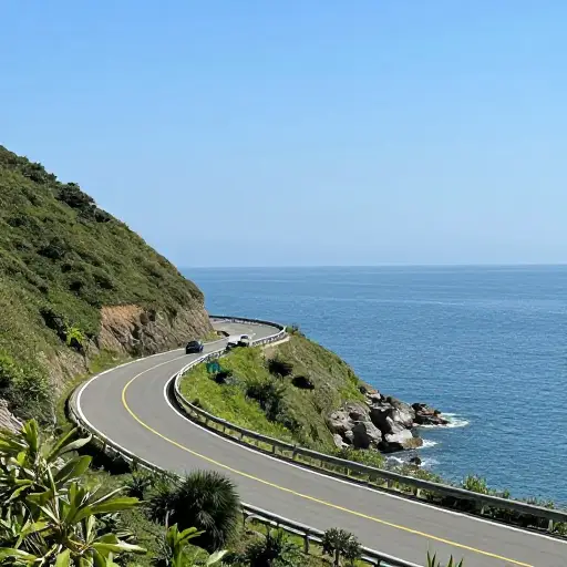 我们选择了沿海岸线的风景路线，而不是高速公路。